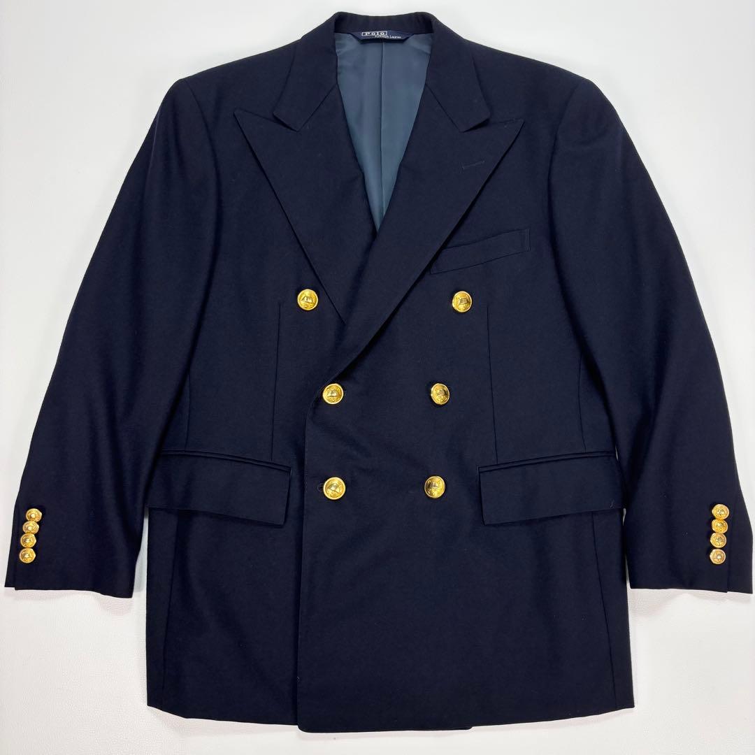 ポロ ラルフローレン テーラードジャケット ダブル 紺ブレ 金ボタン
