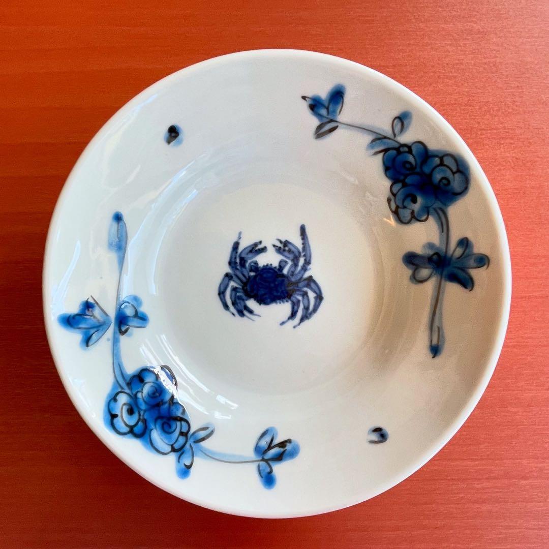 正木春蔵　染付タンパン呉須蟹文 4.5寸皿