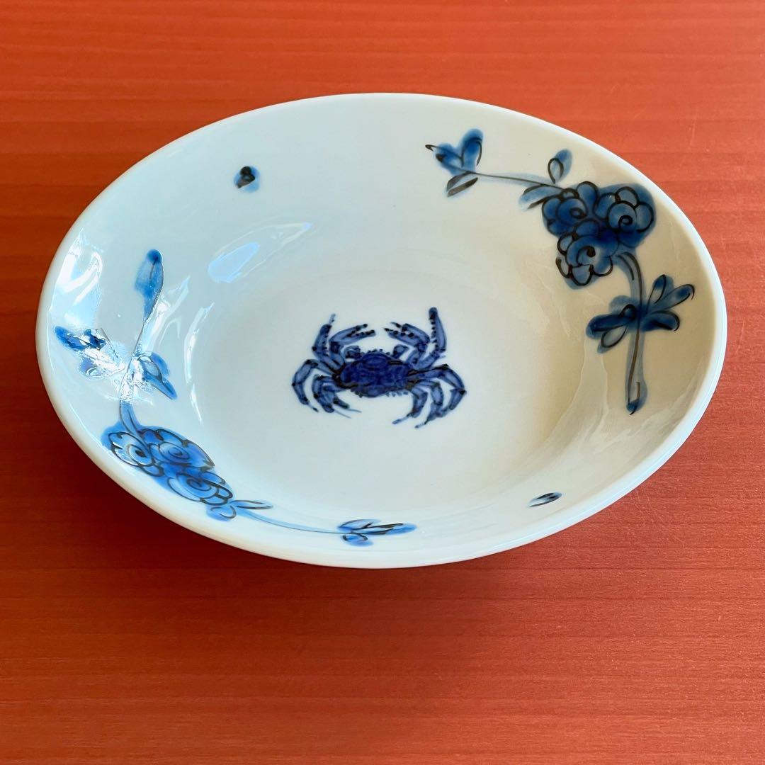 正木春蔵　染付タンパン呉須蟹文 4.5寸皿