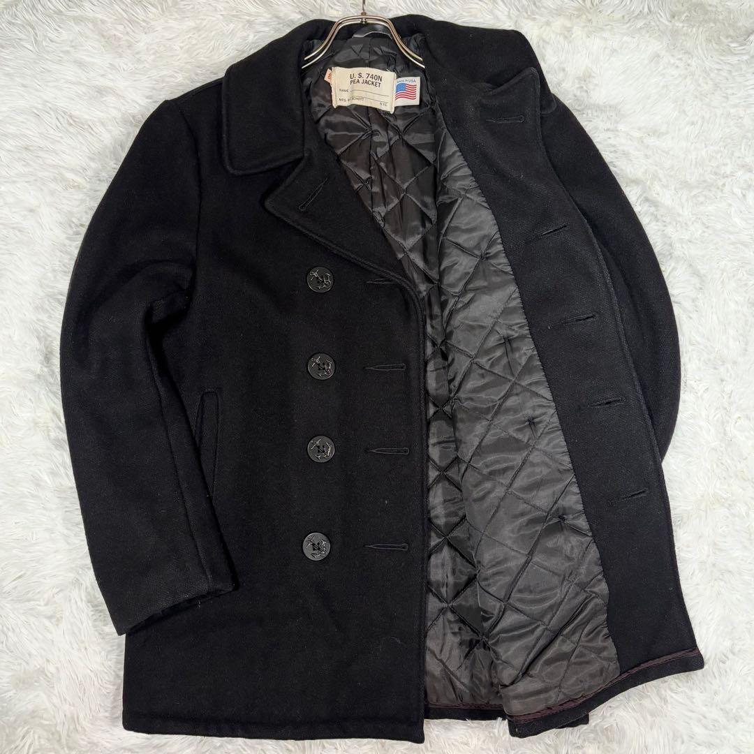 SCHOTT ショット 740 メルトン ピーコート 8つボタン 黒 L