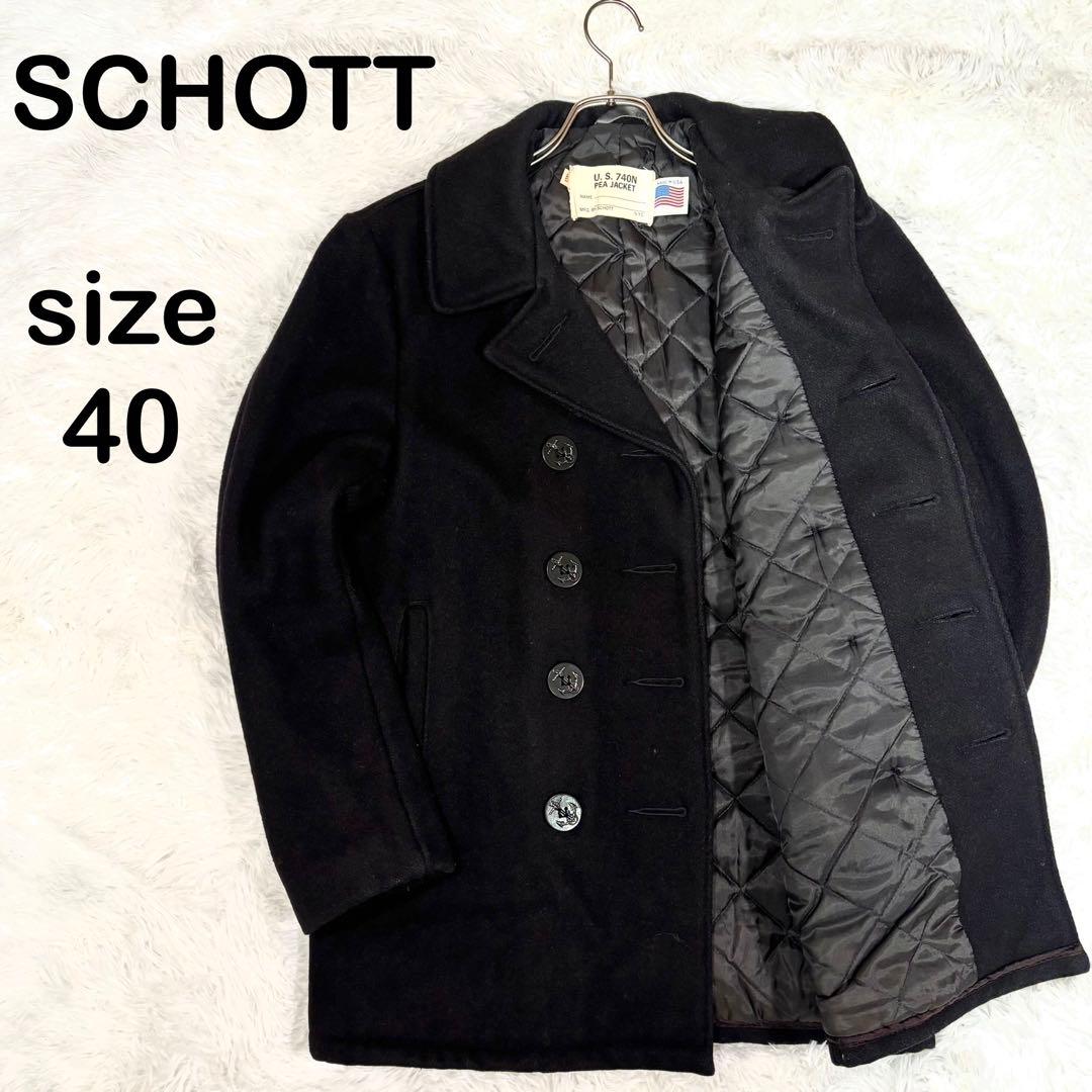 SCHOTT ショット 740 メルトン ピーコート 8つボタン 黒 L