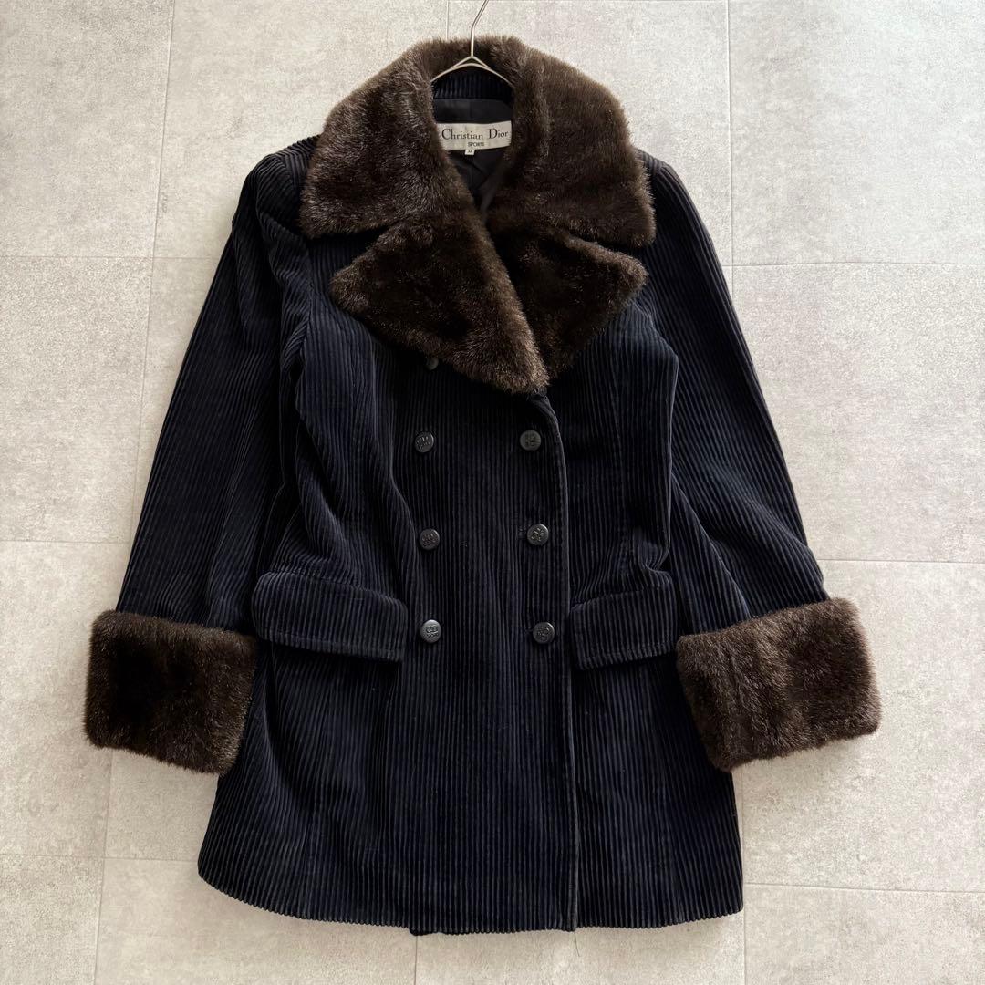 クリスチャンディオール　2way コーデュロイ　ピーコート　襟ファー　黒　M