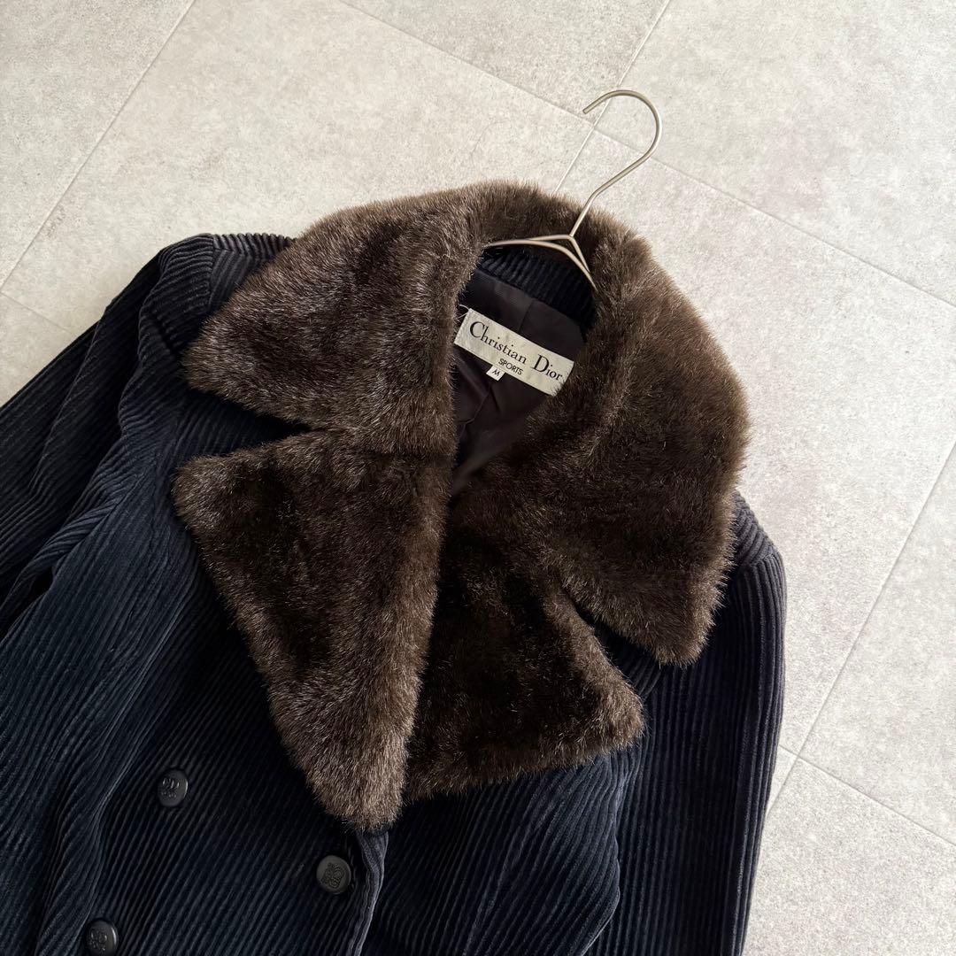 クリスチャンディオール　2way コーデュロイ　ピーコート　襟ファー　黒　M