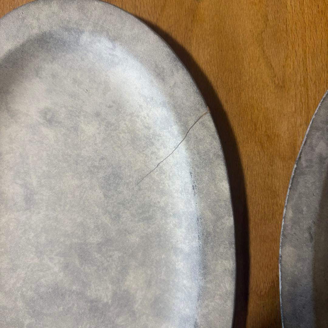 吉田次朗さん　リムオーバル皿2枚セット　ジャンク品