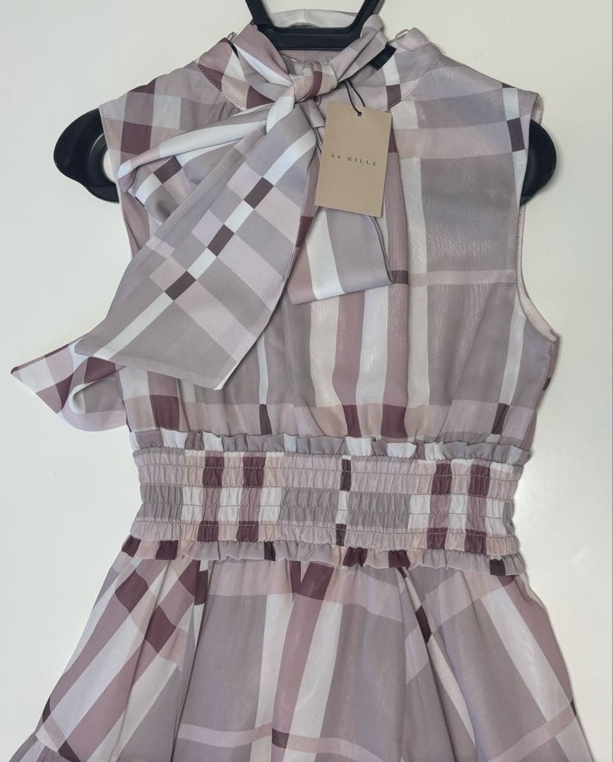 新品 タグ付き An MILLE アンミール ビックチェックリボン OP ピンク