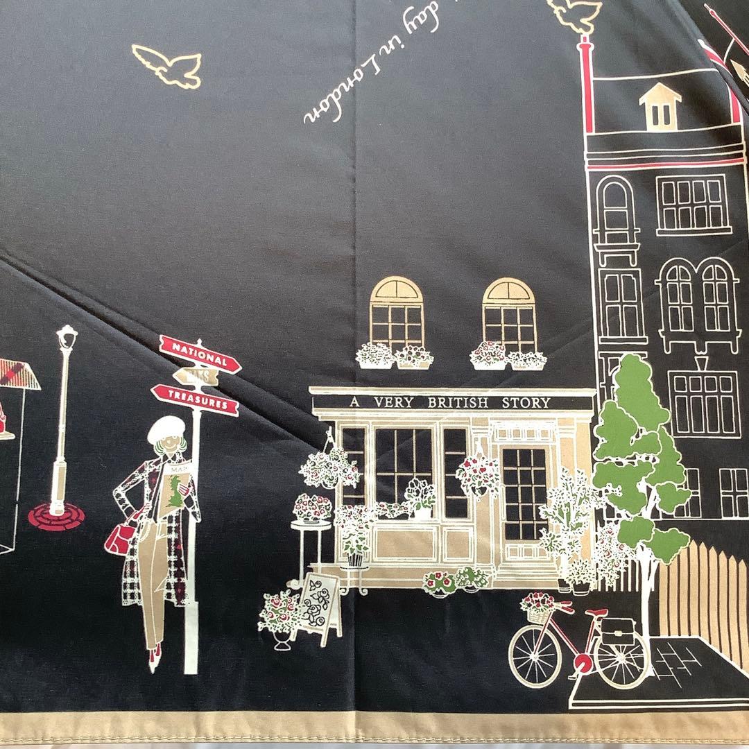 新品★DAKSダックス捺染プリントカラフル街並み柄晴雨兼用折りたたみ傘★日傘★黒