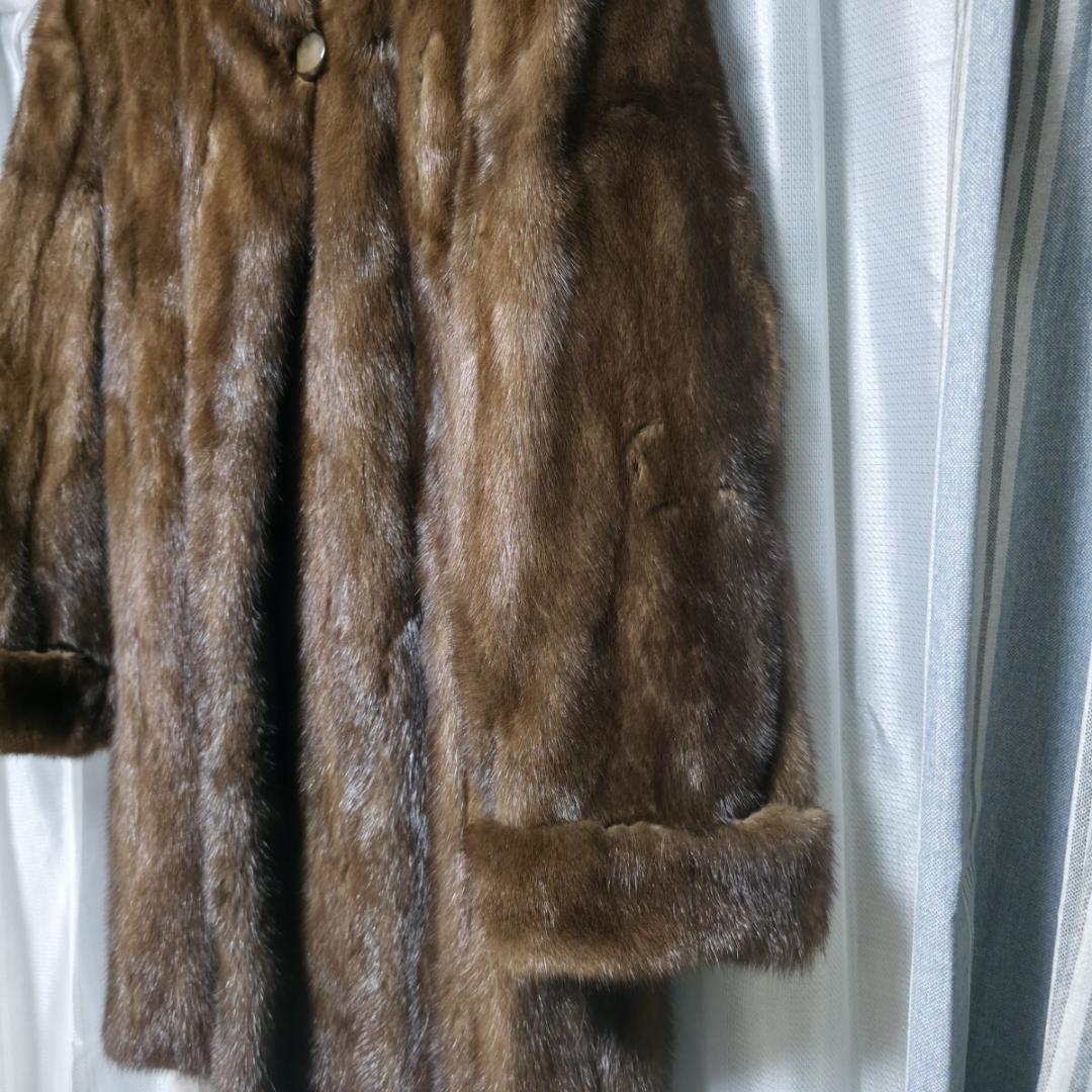 総丈90cm デミバフミンク ファーコート ロールアップ袖 ロング丈