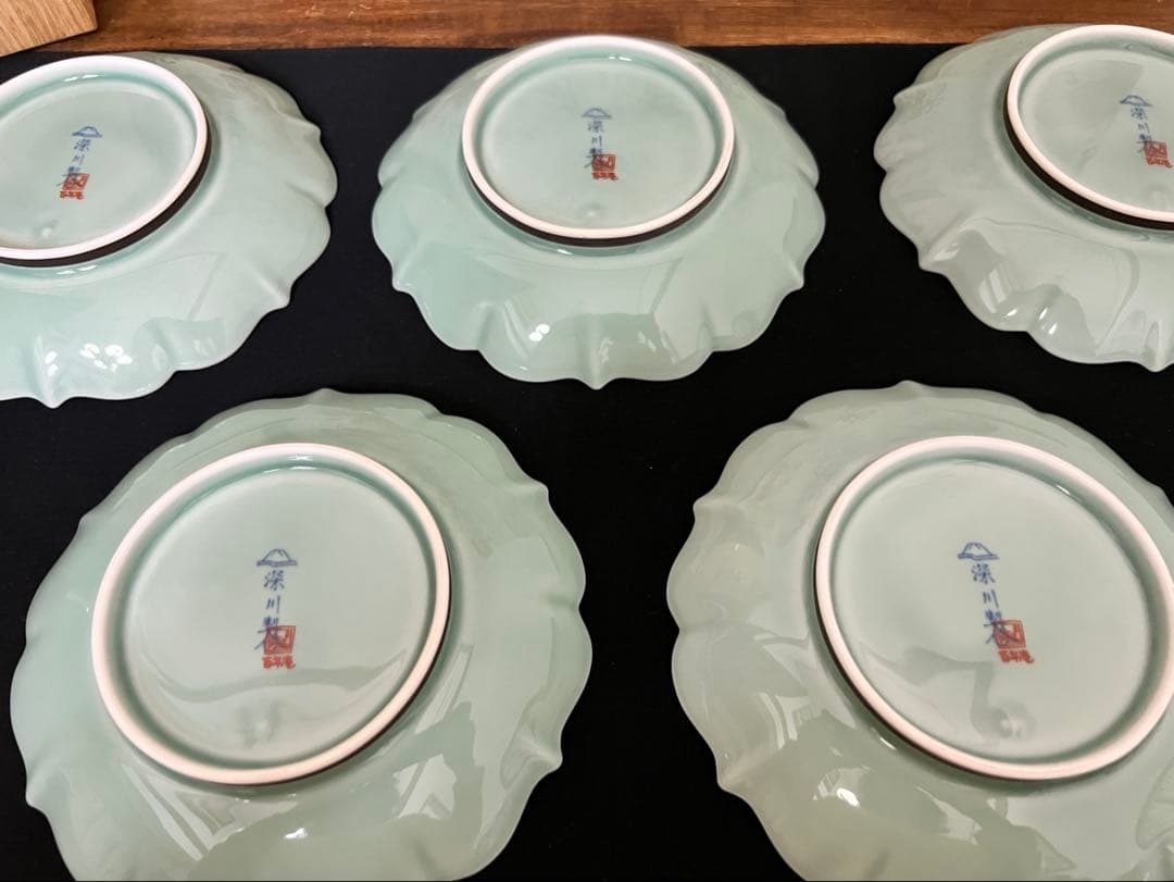 深川製磁　和皿揃　笹青磁　5号皿揃　百年庵　5枚