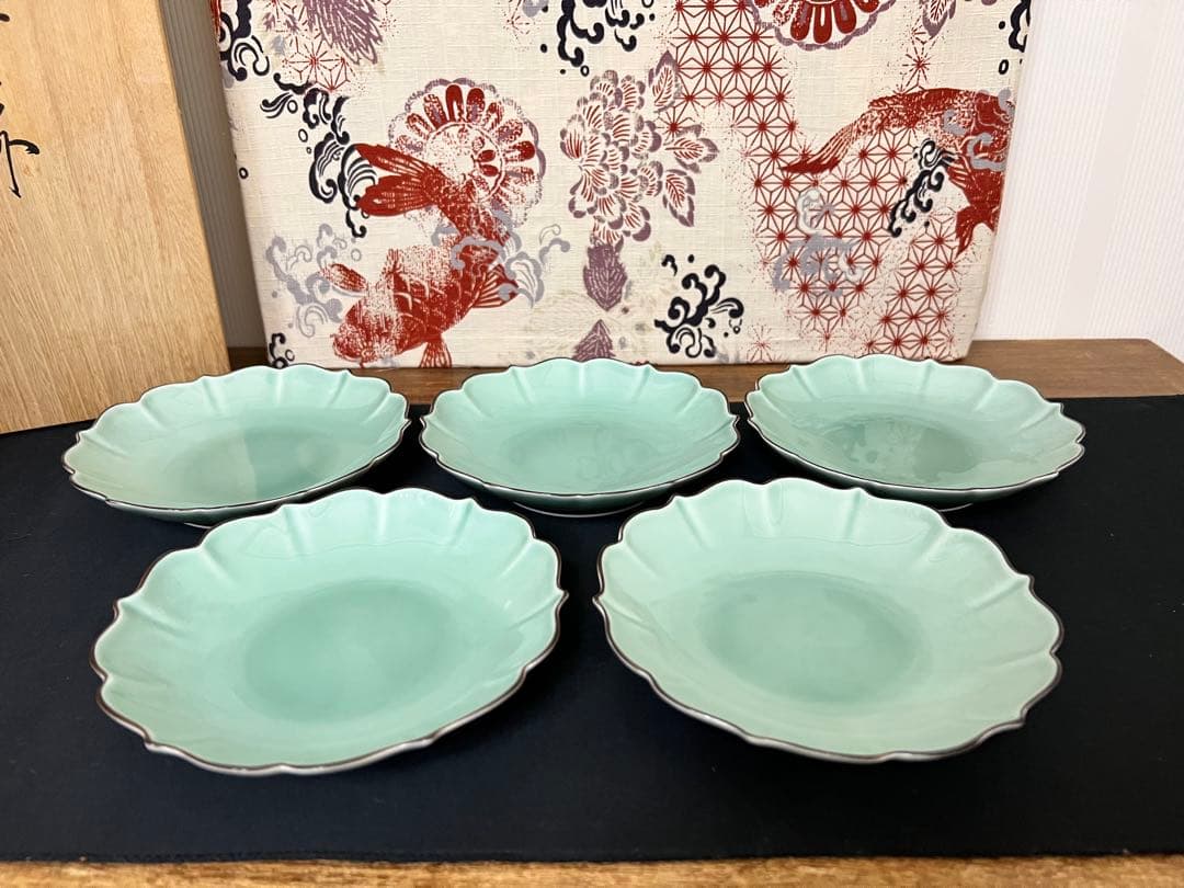 深川製磁　和皿揃　笹青磁　5号皿揃　百年庵　5枚