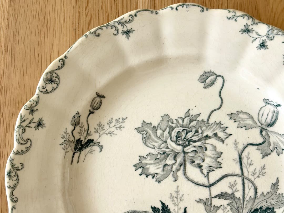 希少　フランスアンティーク　花リムプレート　ショワジールロワ窯　PAVOTS