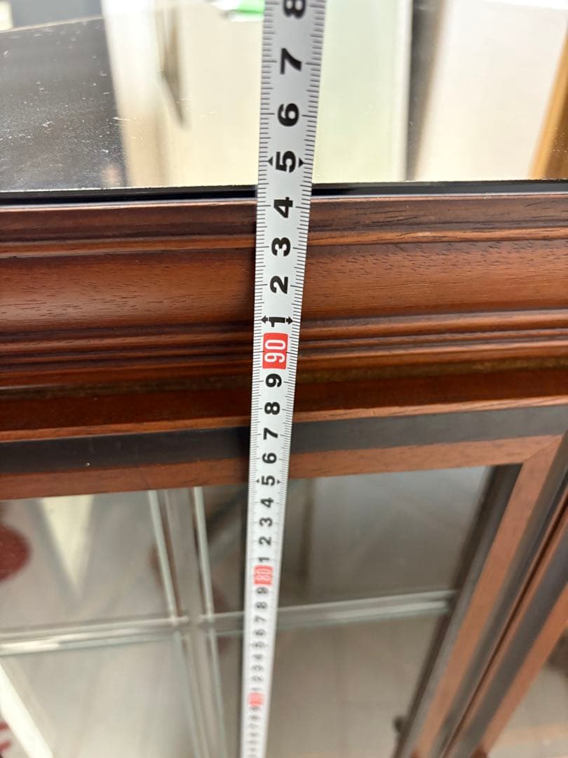 アンティーク　コーナーキャビネット　ガラス　ミラー