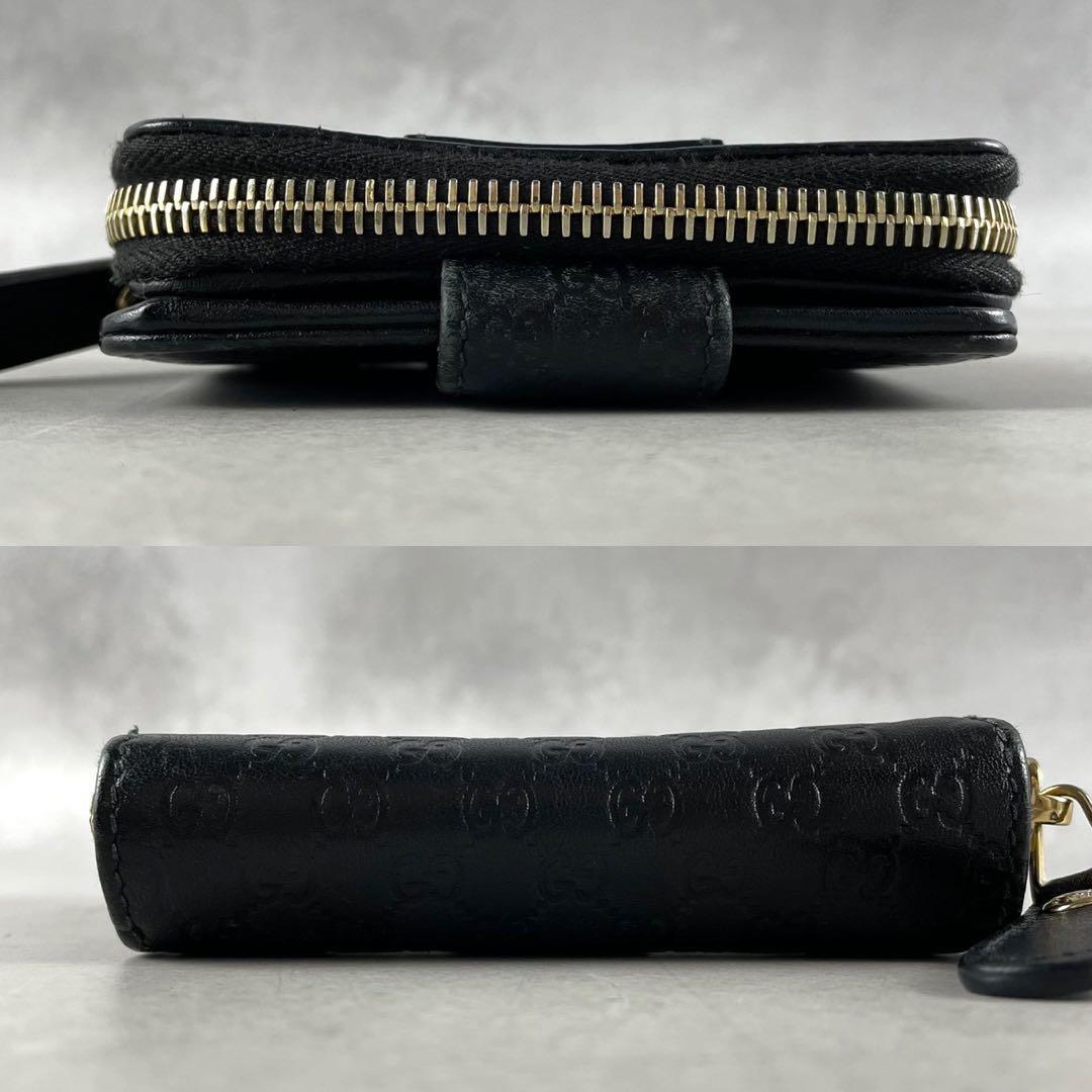 【美品 付属品完備】グッチ 折り財布 マイクロシマ gg レザー ブラック