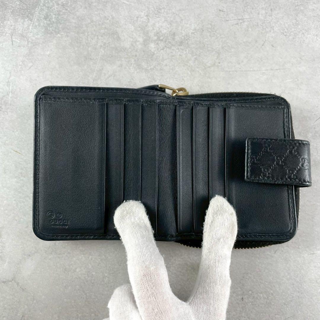 【美品 付属品完備】グッチ 折り財布 マイクロシマ gg レザー ブラック