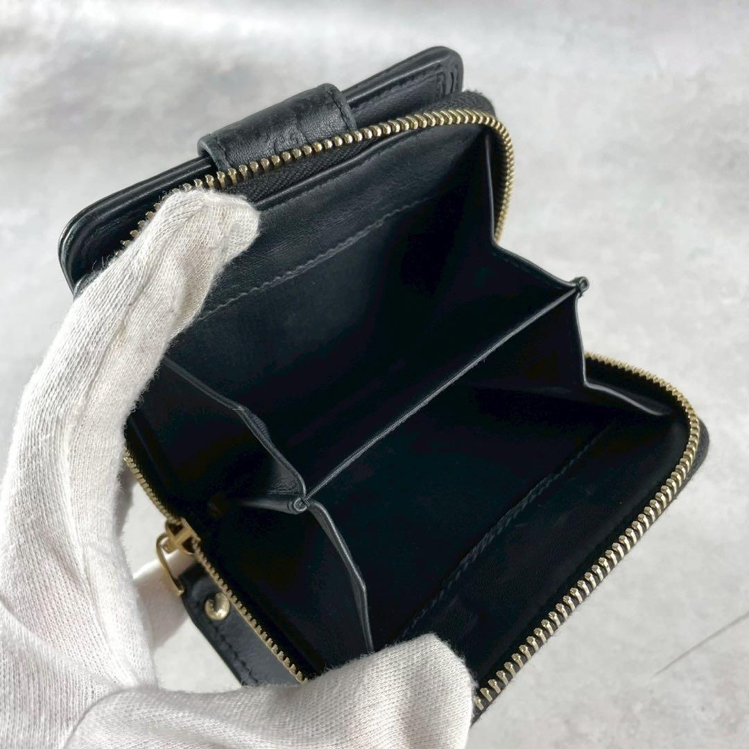 【美品 付属品完備】グッチ 折り財布 マイクロシマ gg レザー ブラック