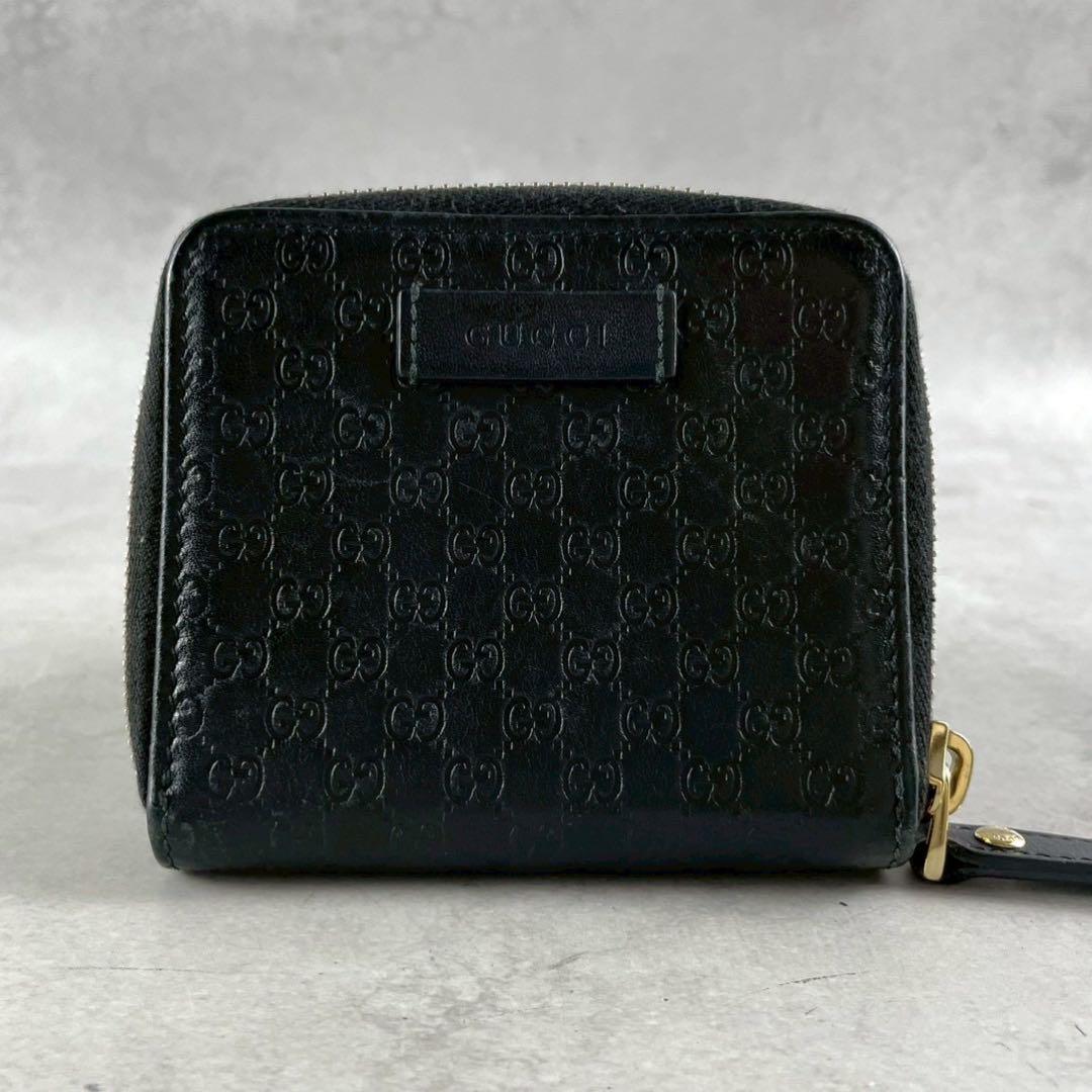 【美品 付属品完備】グッチ 折り財布 マイクロシマ gg レザー ブラック
