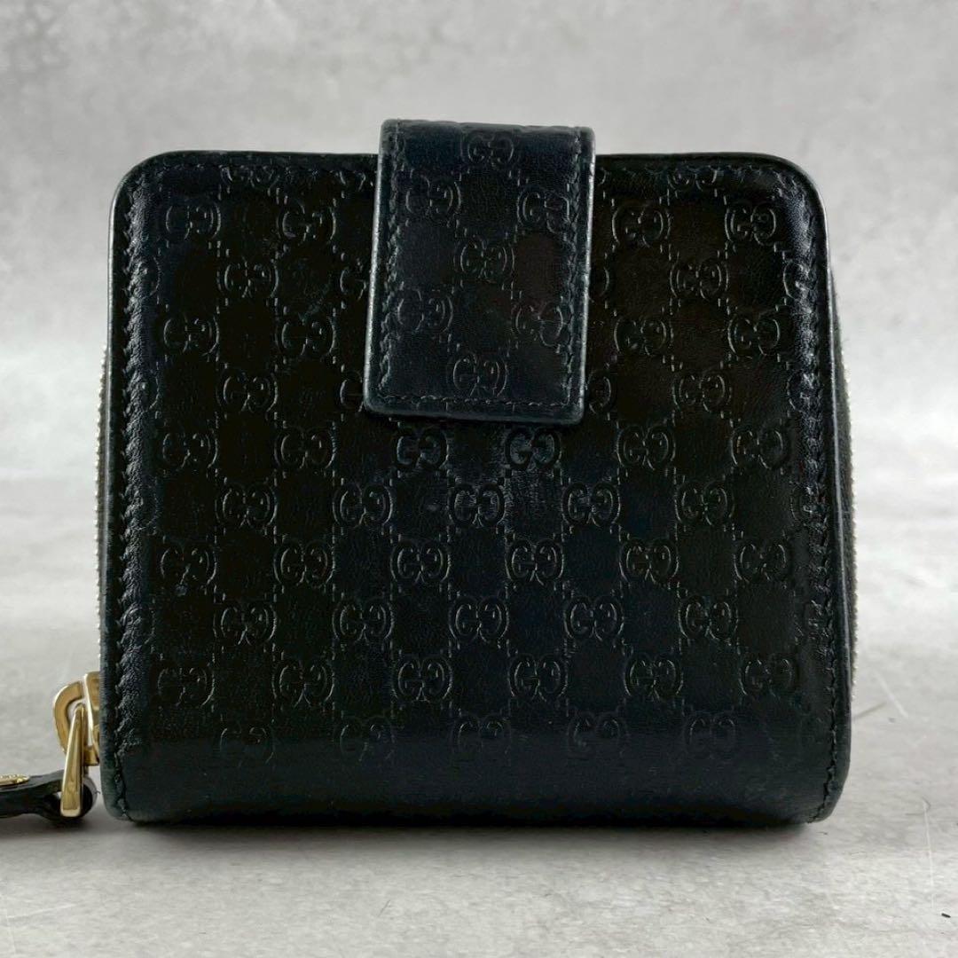 【美品 付属品完備】グッチ 折り財布 マイクロシマ gg レザー ブラック