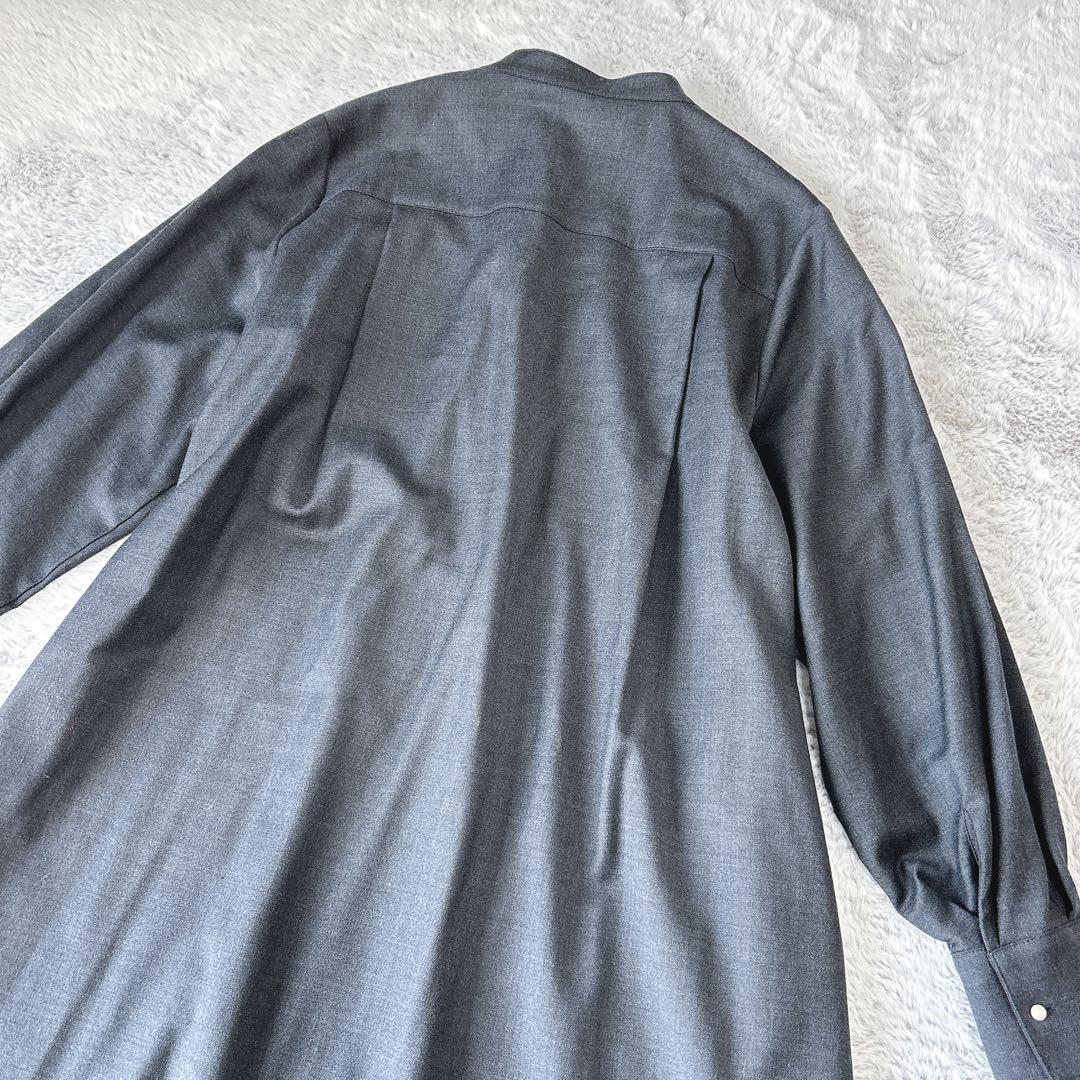 SHIPS ワンピ　ロング　パールモチーフボタンワンピース グレー　ウール　38