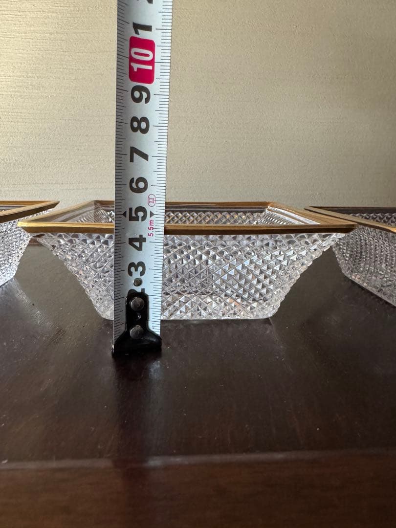 江戸切子　金彩ダイヤ文角平鉢　3客 堀口硝子