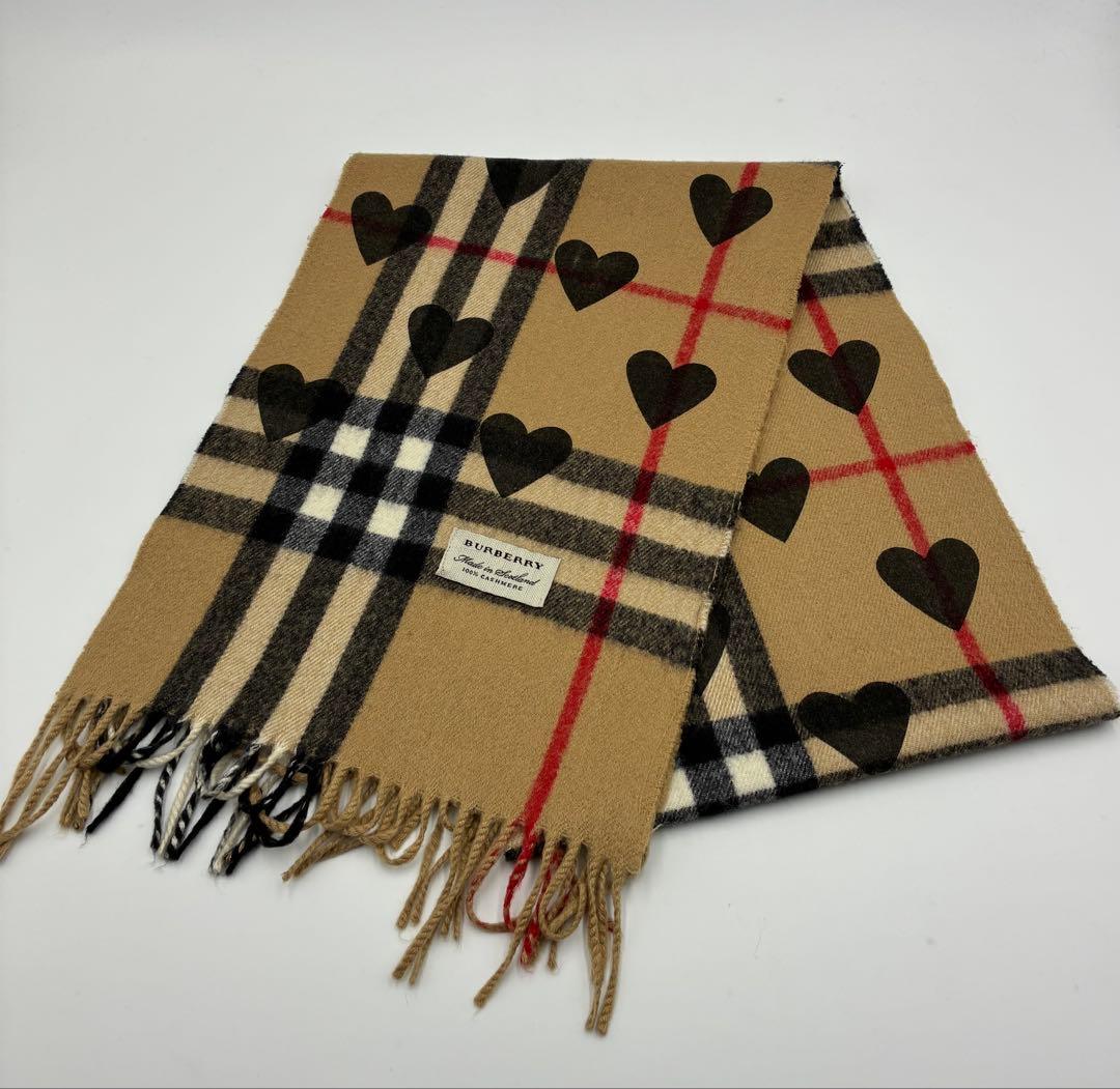 【希少品】バーバリー　マフラー　ノバチェック ハート柄　カシミヤ100%