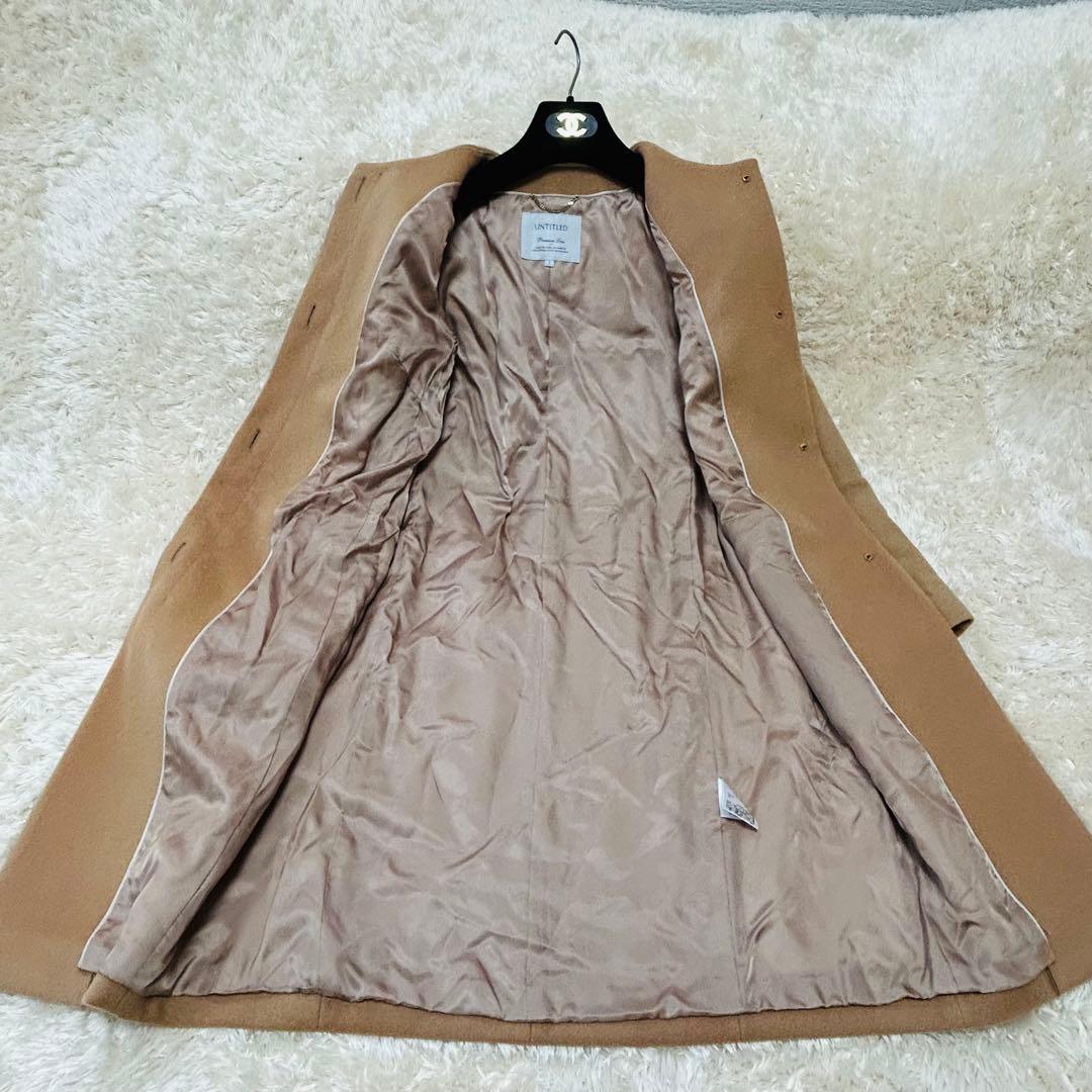 アンタイトル　プレミアムライン　カシミヤ混　ノーカラー　ロングコート グレージュ