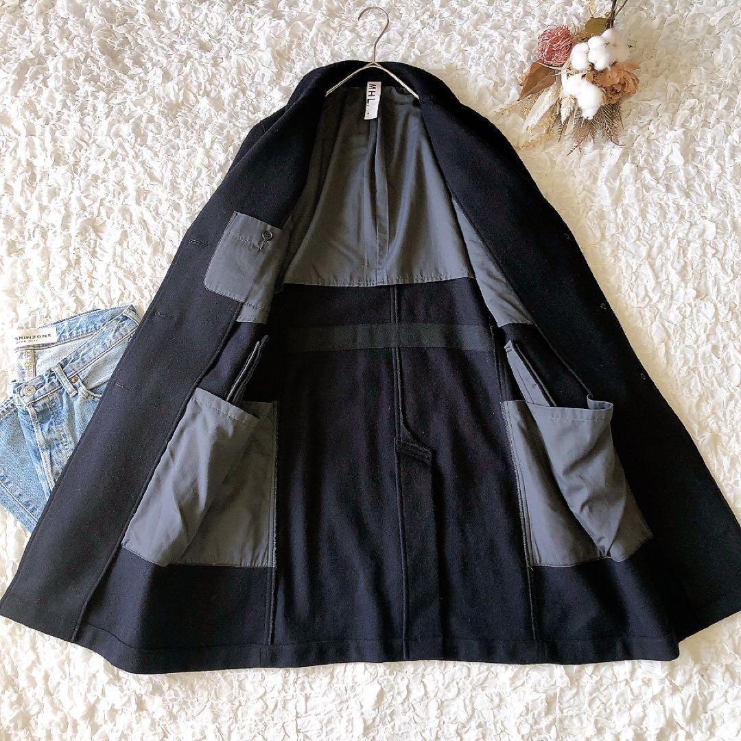 MHL メルトン チェスターコート ウール100% ネイビー 2