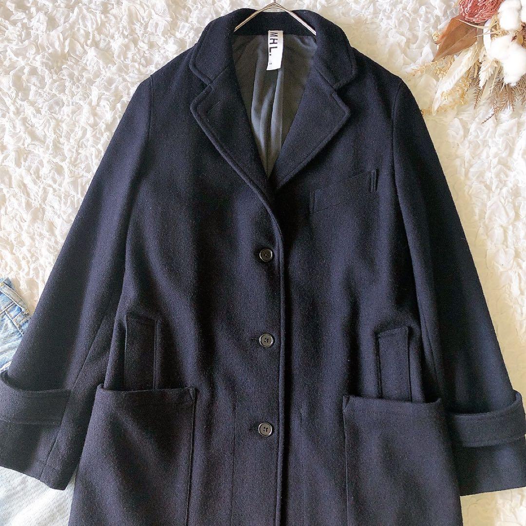 MHL メルトン チェスターコート ウール100% ネイビー 2