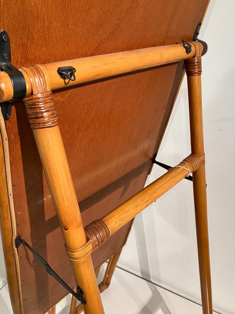 オールド　ラタン　スタンドミラー、折りたたみ、レトロ、和モダン、姿見、鏡、