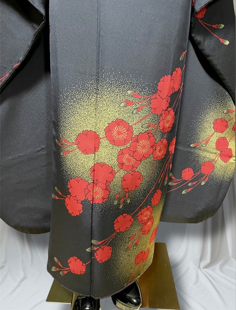 チャコールグレー 梅 ファーショール付き 振袖 フルセット 成人式