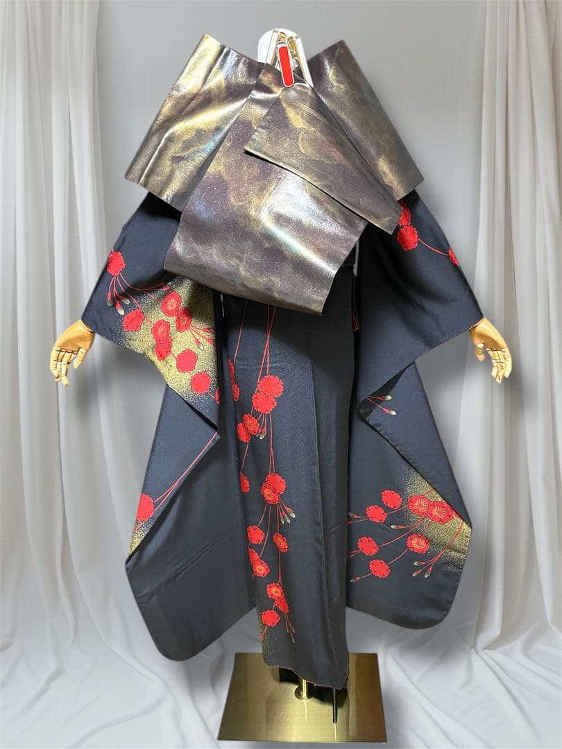 チャコールグレー 梅 ファーショール付き 振袖 フルセット 成人式