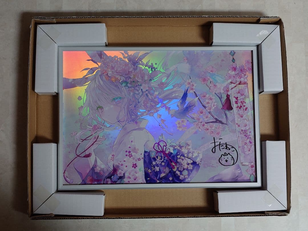 x-art　おにねこ　直筆サイン入りオーロラアート『桜風』