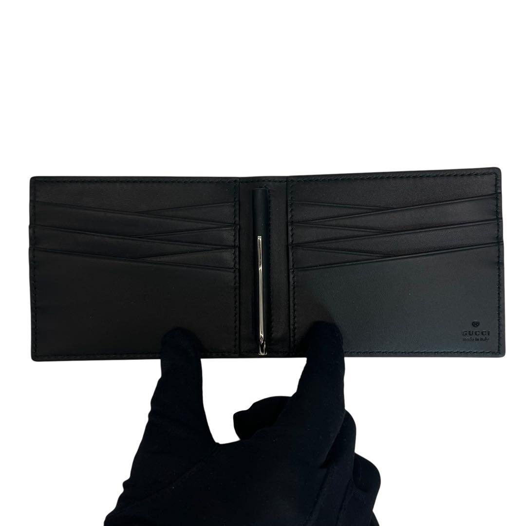 希少 新品✨グッチ マネークリップ アニマリエ ビー 刺繍 レザー ブラック