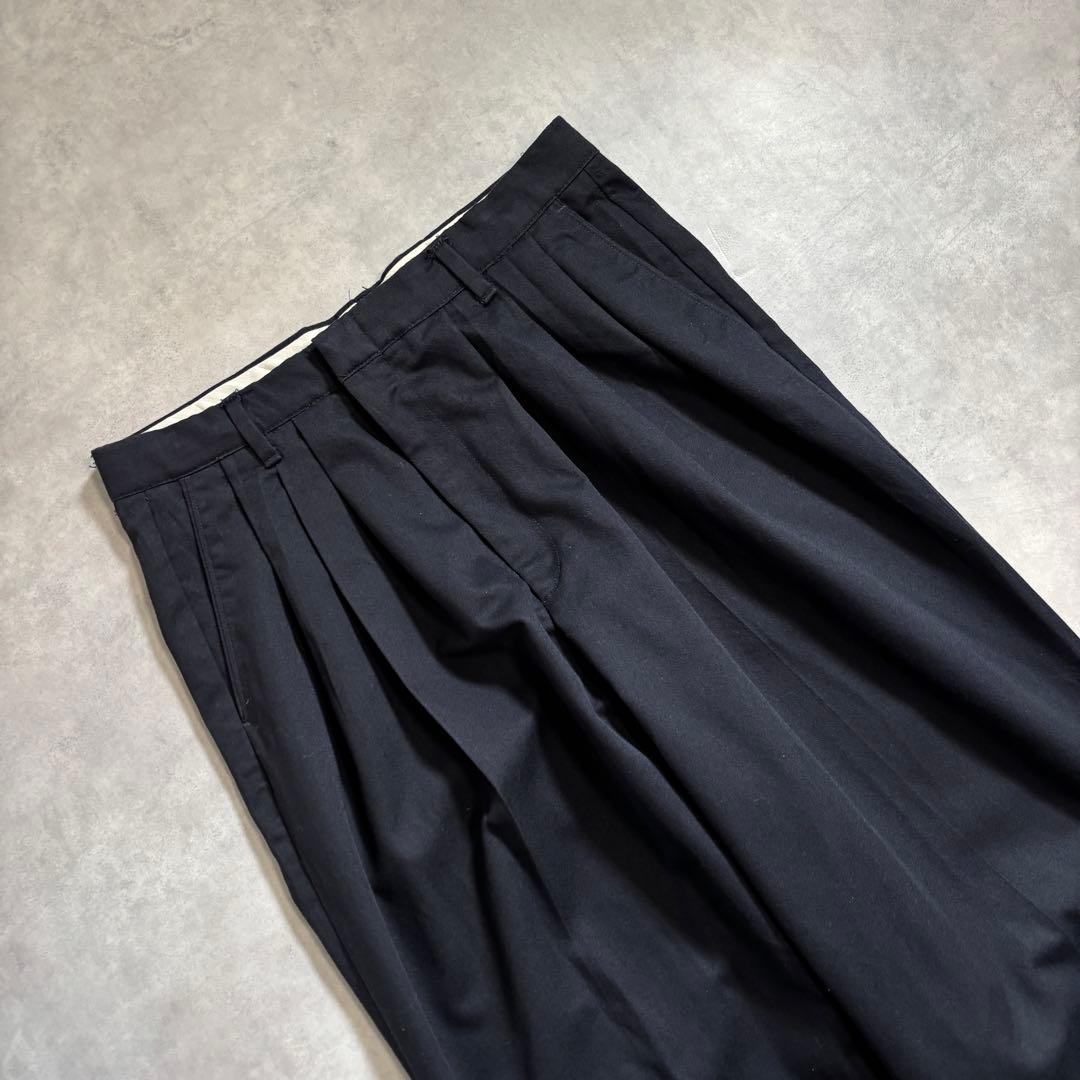 古着 90s SAVANE 3タック ワイド スラックス 極太 ブラック パンツ