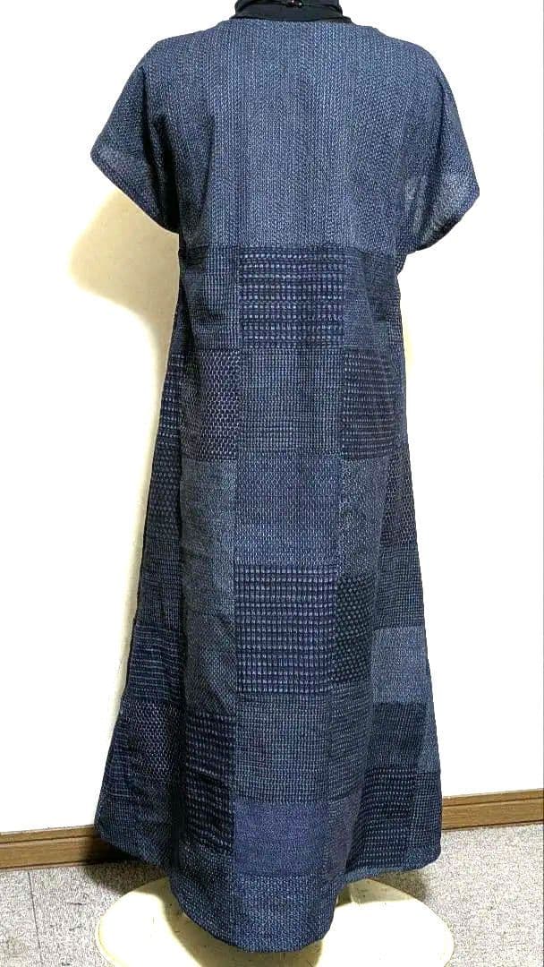 書生絣　着物リメイクロングワンピース