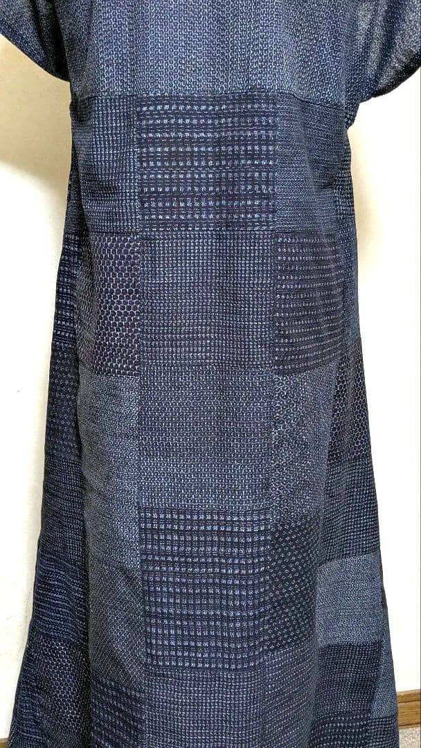 書生絣　着物リメイクロングワンピース