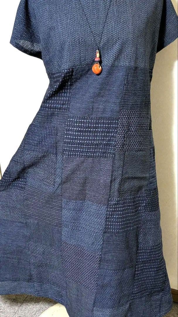 書生絣　着物リメイクロングワンピース