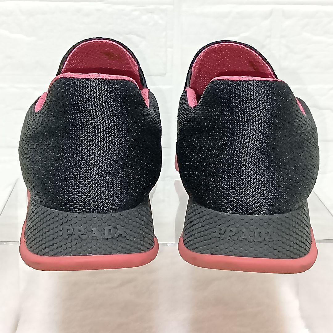 PRADA プラダメッシュスリッポンスニーカー黒ピンク25〜25.5