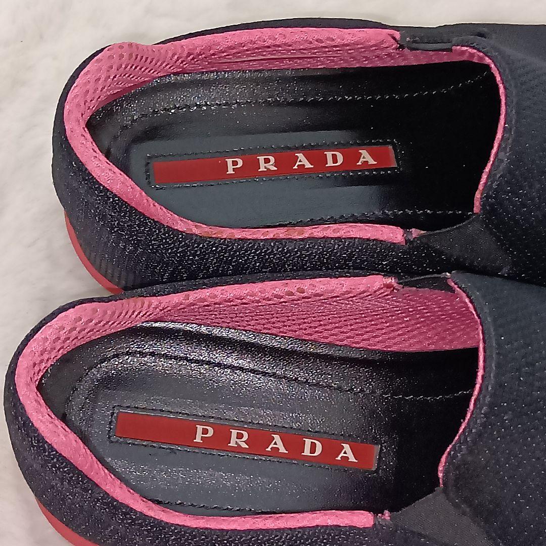 PRADA プラダメッシュスリッポンスニーカー黒ピンク25〜25.5