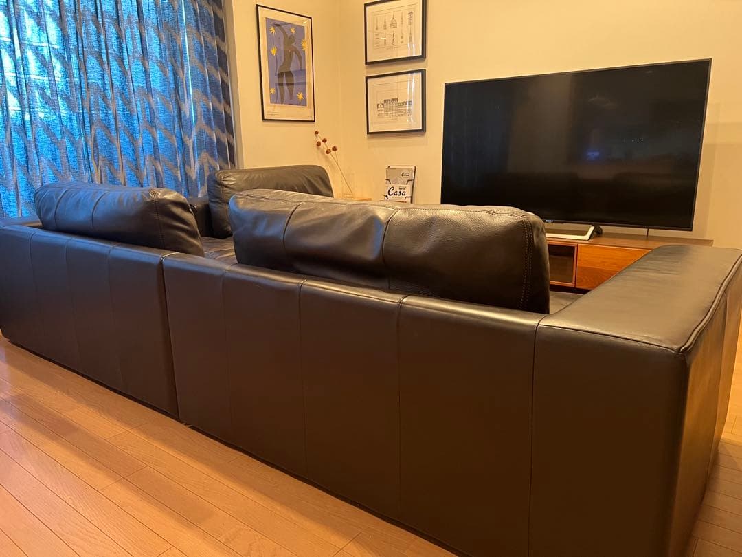 【1/3】moda en casa ダークブラウン レザー コーナーソファ L字