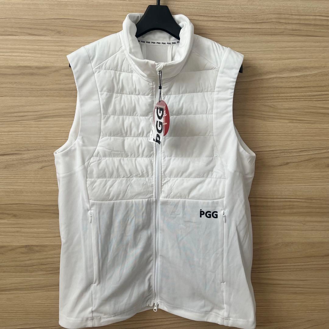 新品★46,200円 中綿ダウンベスト PGG パーリーゲイツ 防寒白×黒ロゴ５
