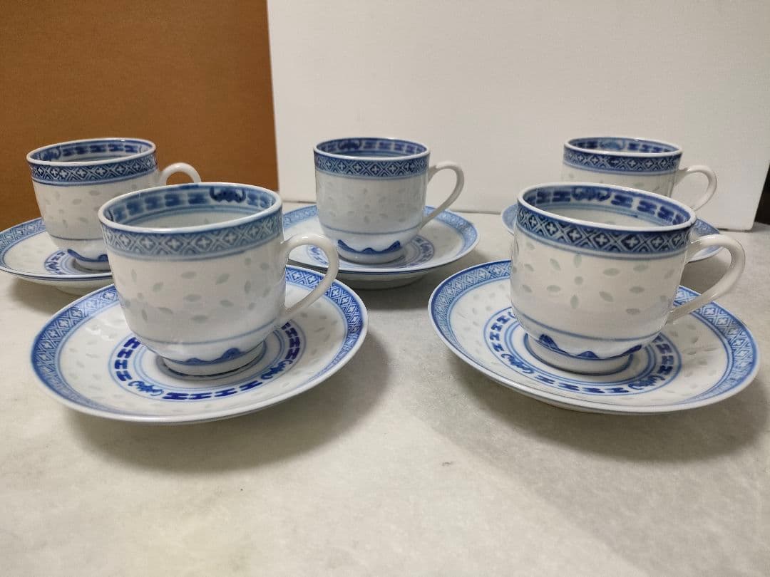 専用　中国　景徳鎮『玩玉』蛍手 龍文　デミタスカップ＆ソーサー5客