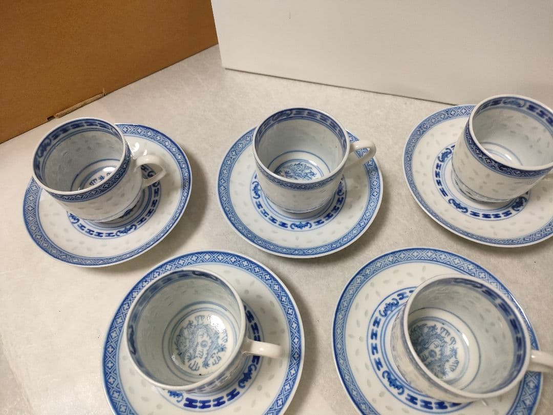 専用　中国　景徳鎮『玩玉』蛍手 龍文　デミタスカップ＆ソーサー5客