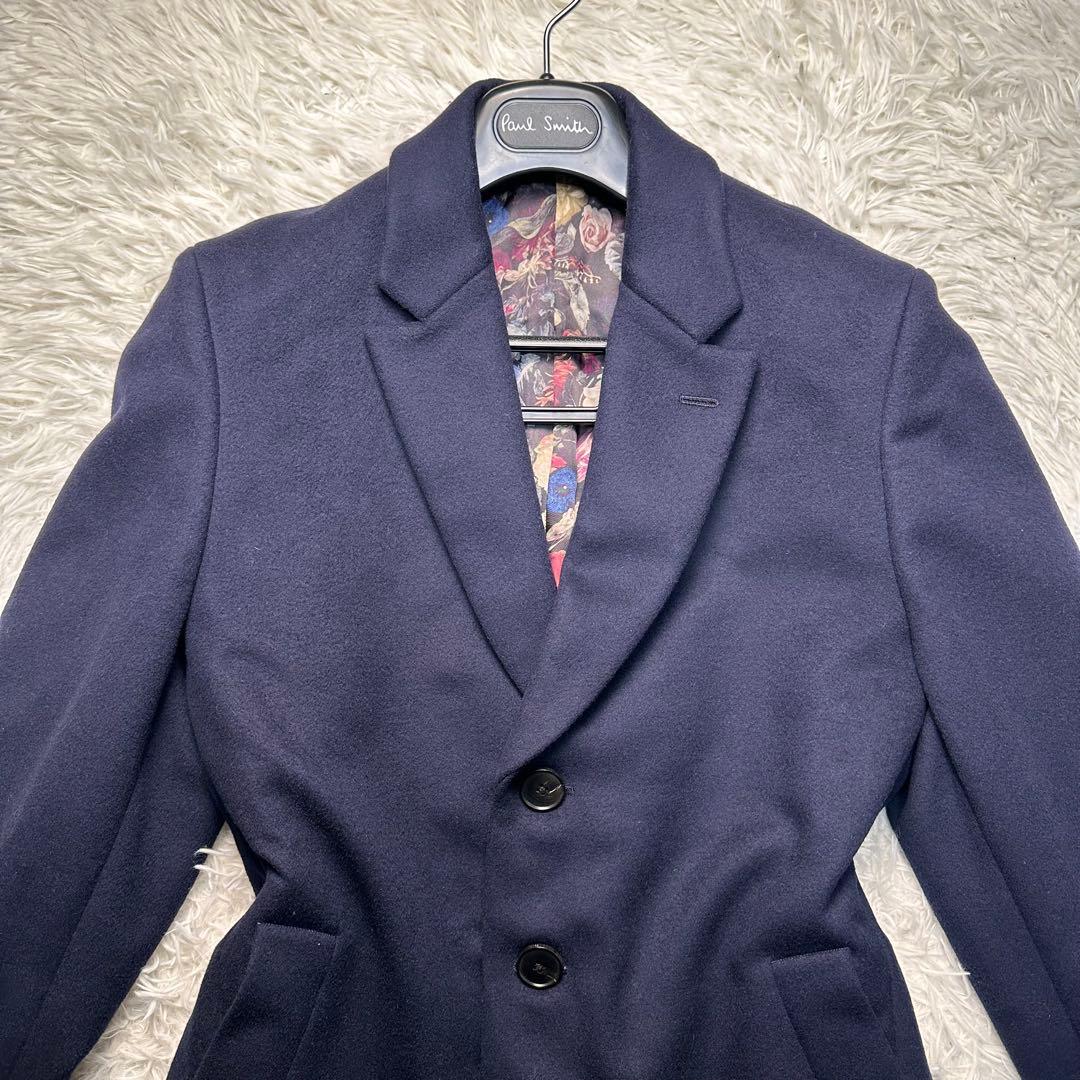 現行 極美品 ポールスミス 全面薔薇柄 ネイビー チェスターコート M