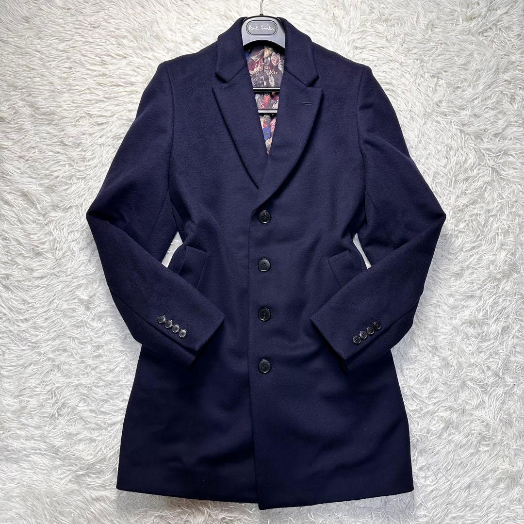 現行 極美品 ポールスミス 全面薔薇柄 ネイビー チェスターコート M