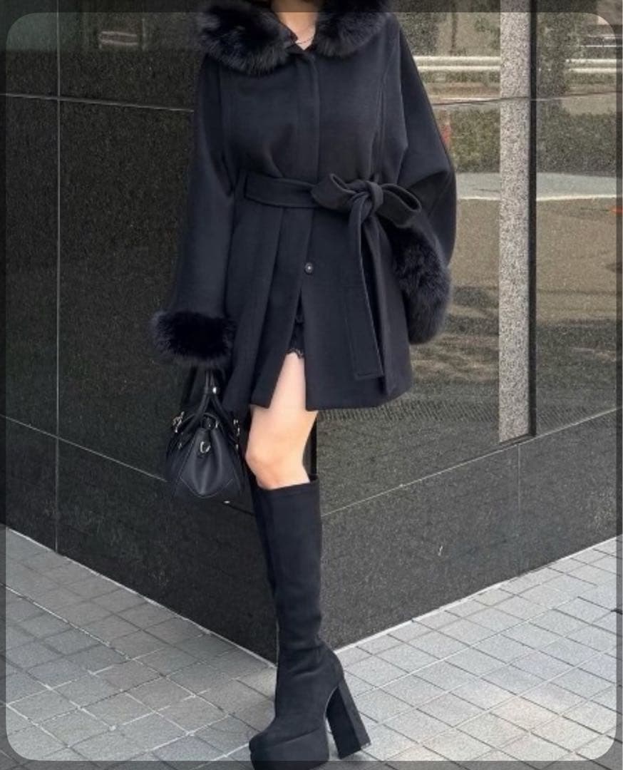 ね*む様 rienda ウール MIXフードポンチョコート秋服　冬服