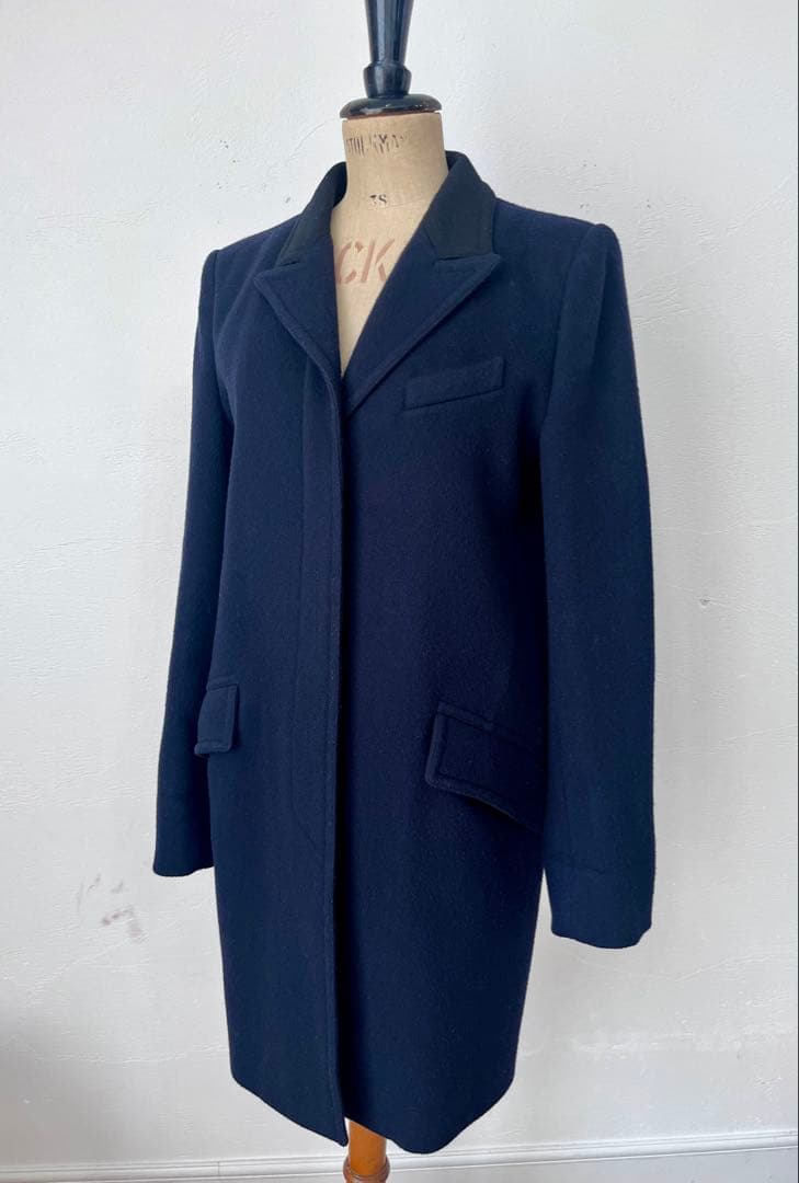 FENDI イタリア製 ウールカシミア チェスターコート ネイビー&ブラック