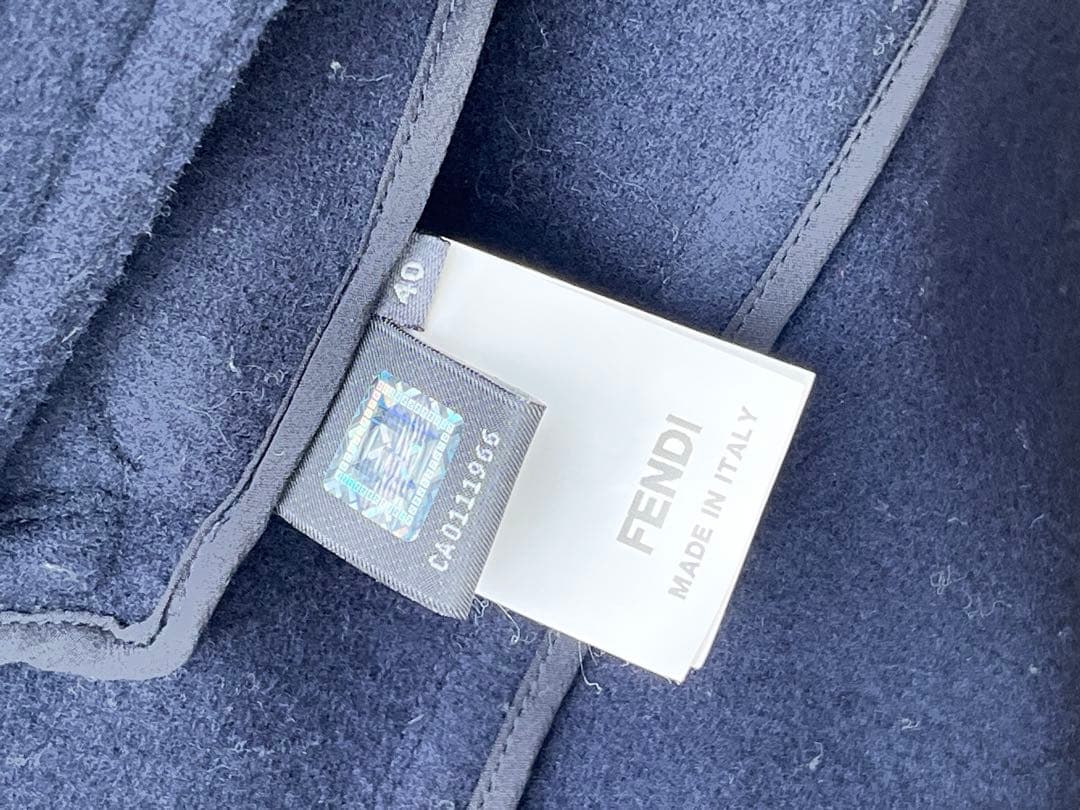 FENDI イタリア製 ウールカシミア チェスターコート ネイビー&ブラック