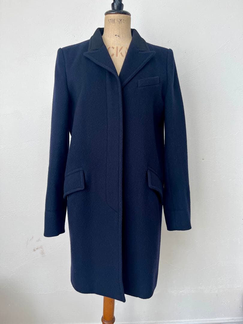 FENDI イタリア製 ウールカシミア チェスターコート ネイビー&ブラック