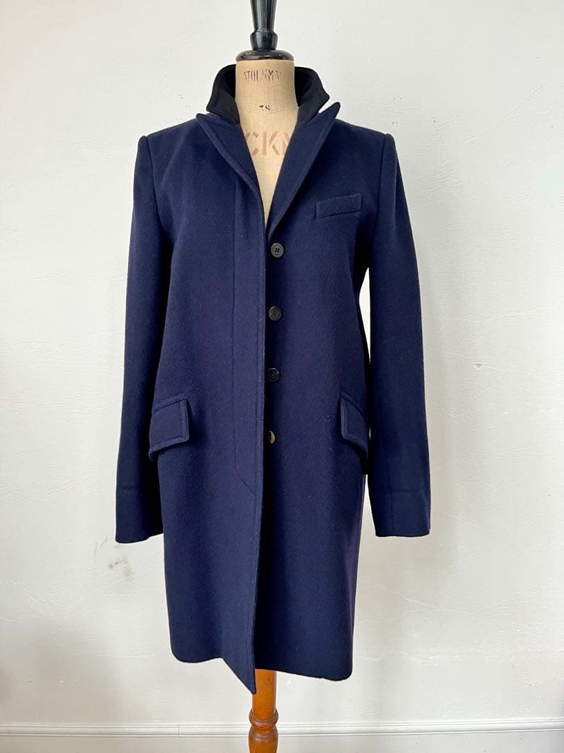 FENDI イタリア製 ウールカシミア チェスターコート ネイビー&ブラック