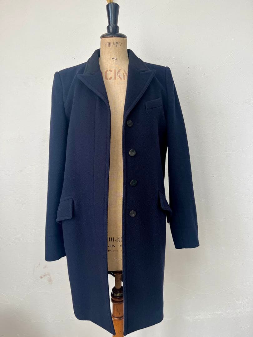 FENDI イタリア製 ウールカシミア チェスターコート ネイビー&ブラック