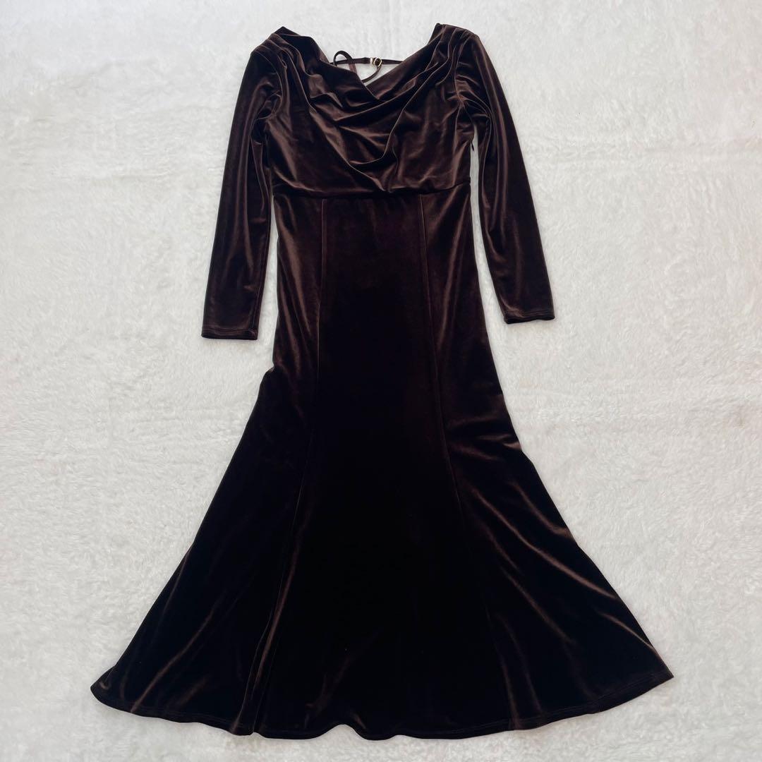 美品　Noela ノエラ ドレープベロアワンピース ブラウン ロング丈 結婚式